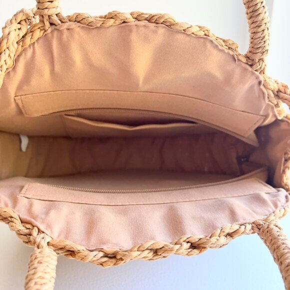NWOT Round raffia basket bag, 11" - Picture 5 of 7